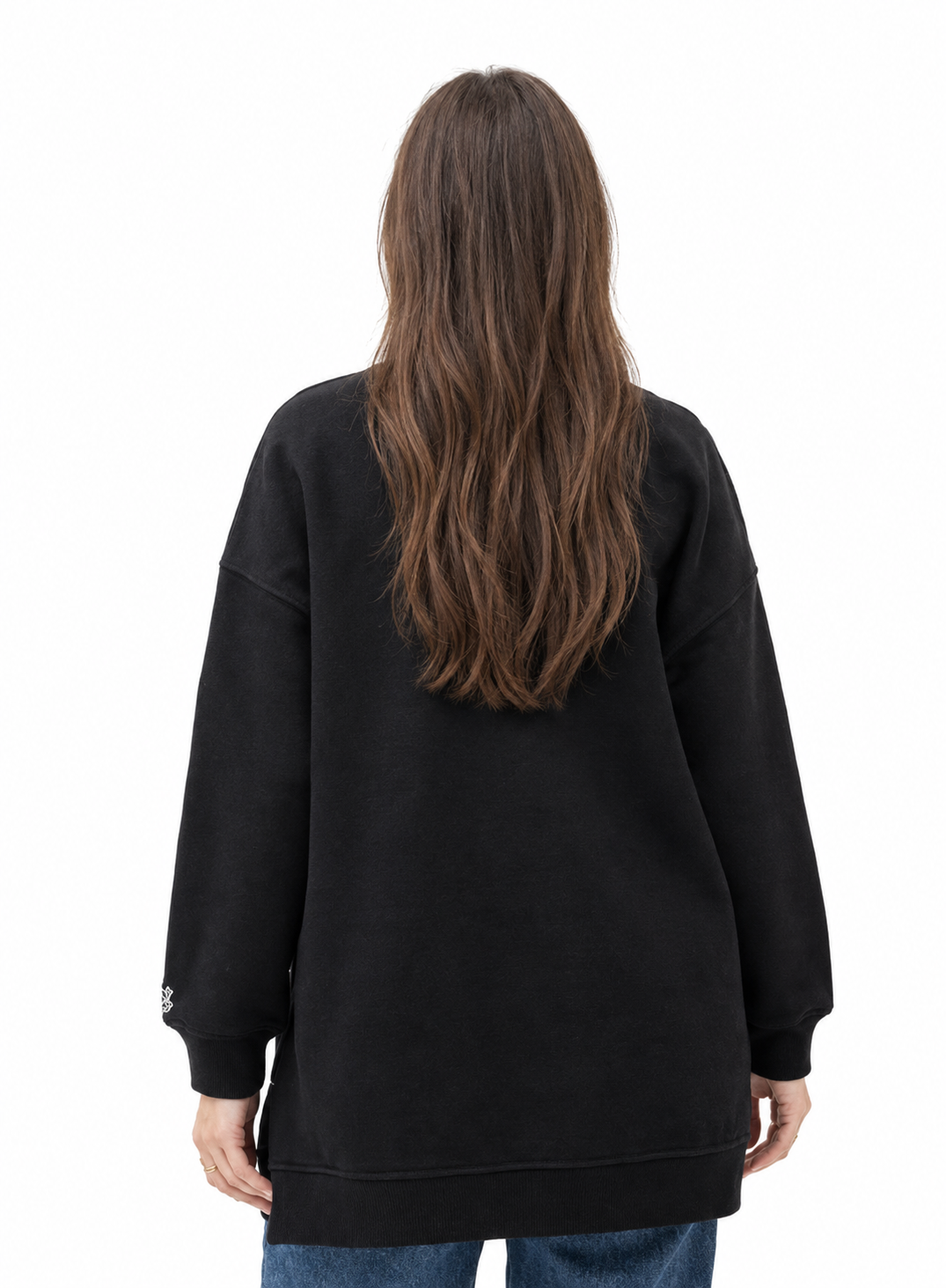 Black Long V-Over Size Sweatshirt Round
