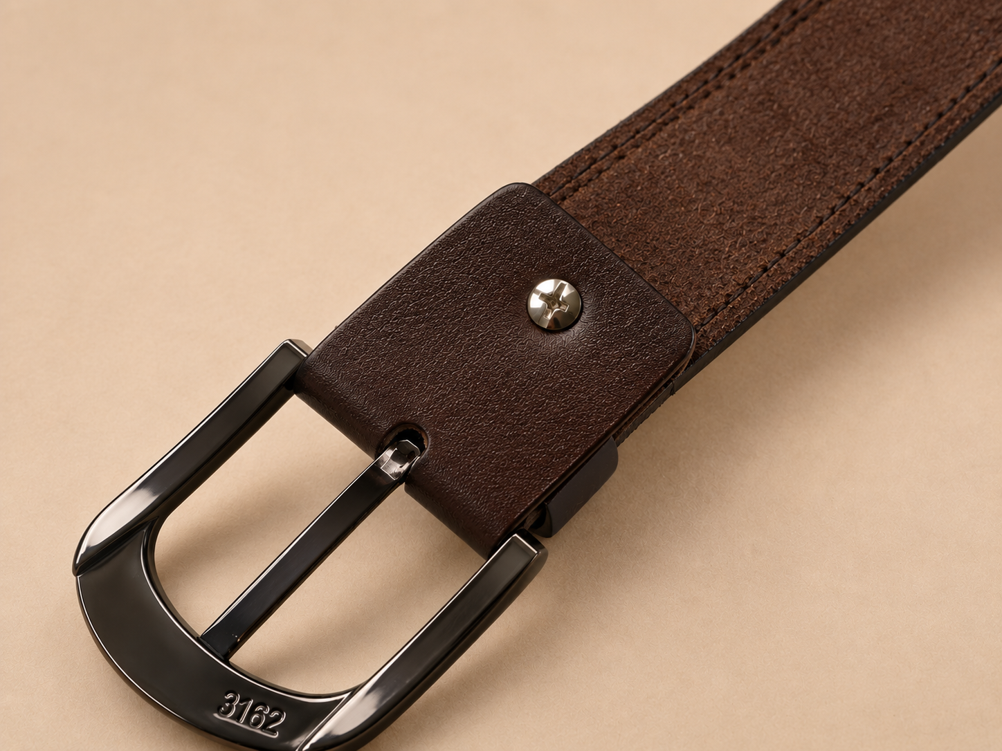 Men's Casual Genuine Leather Belt, Burnt Brown — Contrast Stitch