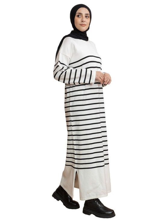 White Long-Striped Dress