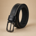 Men's Casual Genuine Leather Belt, Black — Contrast Stitch