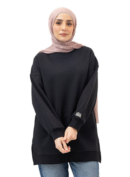 Black Long V-Over Size Sw-Round
