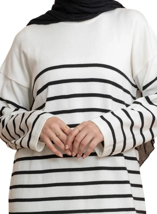 White Long-Striped Dress