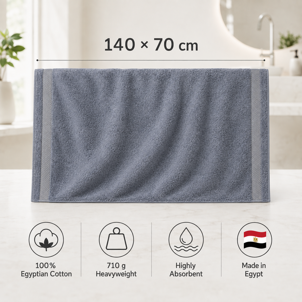 Egyptian Cotton Bath Towel Set of 3 — Ultra-Soft, 710 g Heavyweight