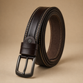 Men's Casual Genuine Leather Belt, Burnt Brown — Contrast Stitch
