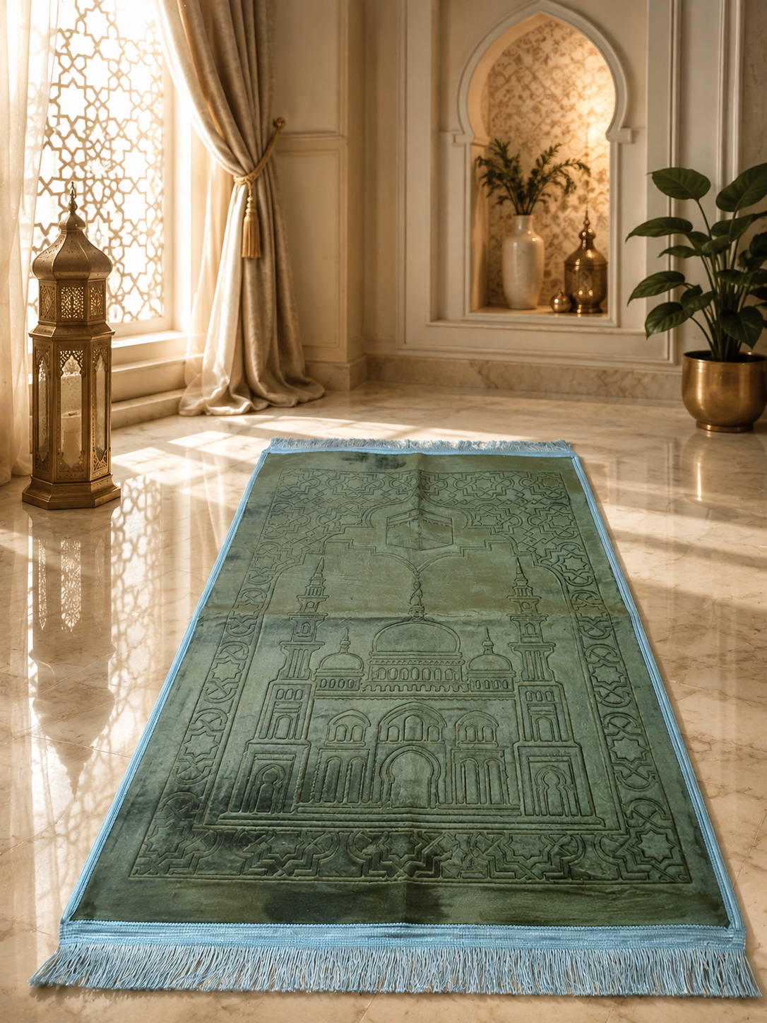 Luxury Velvet Prayer Mat (Sajada) — Embossed Design, Anti-Slip, Made in Egypt
