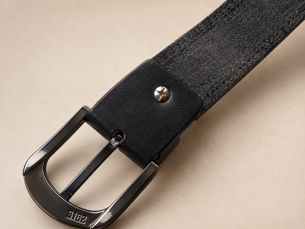 Men's Casual Genuine Leather Belt, Black — Contrast Stitch