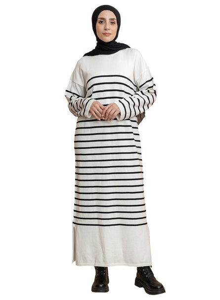 White Long-Striped Dress