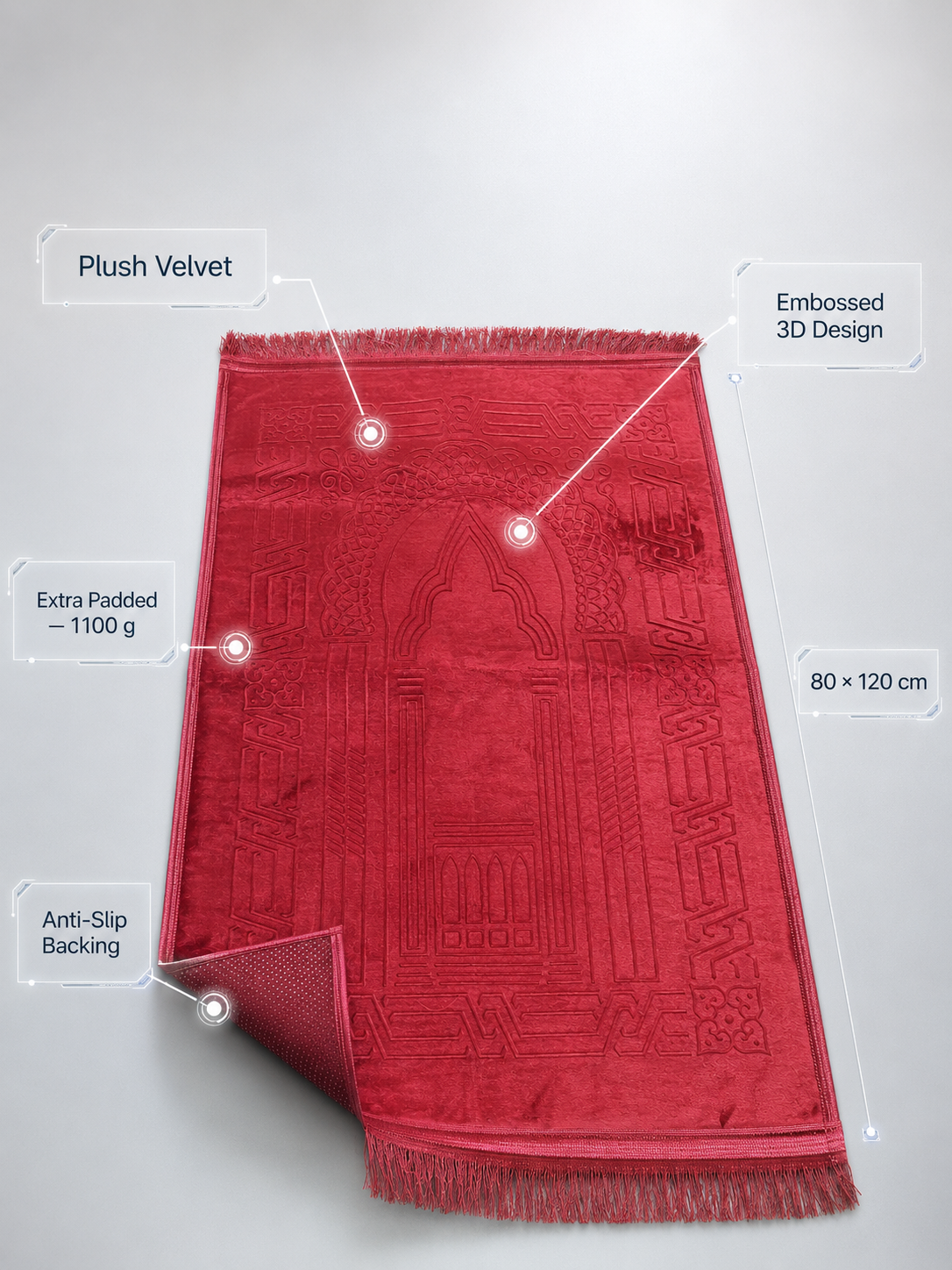 Luxury Velvet Prayer Mat (Sajada) — Embossed Design, Anti-Slip, Made in Egypt