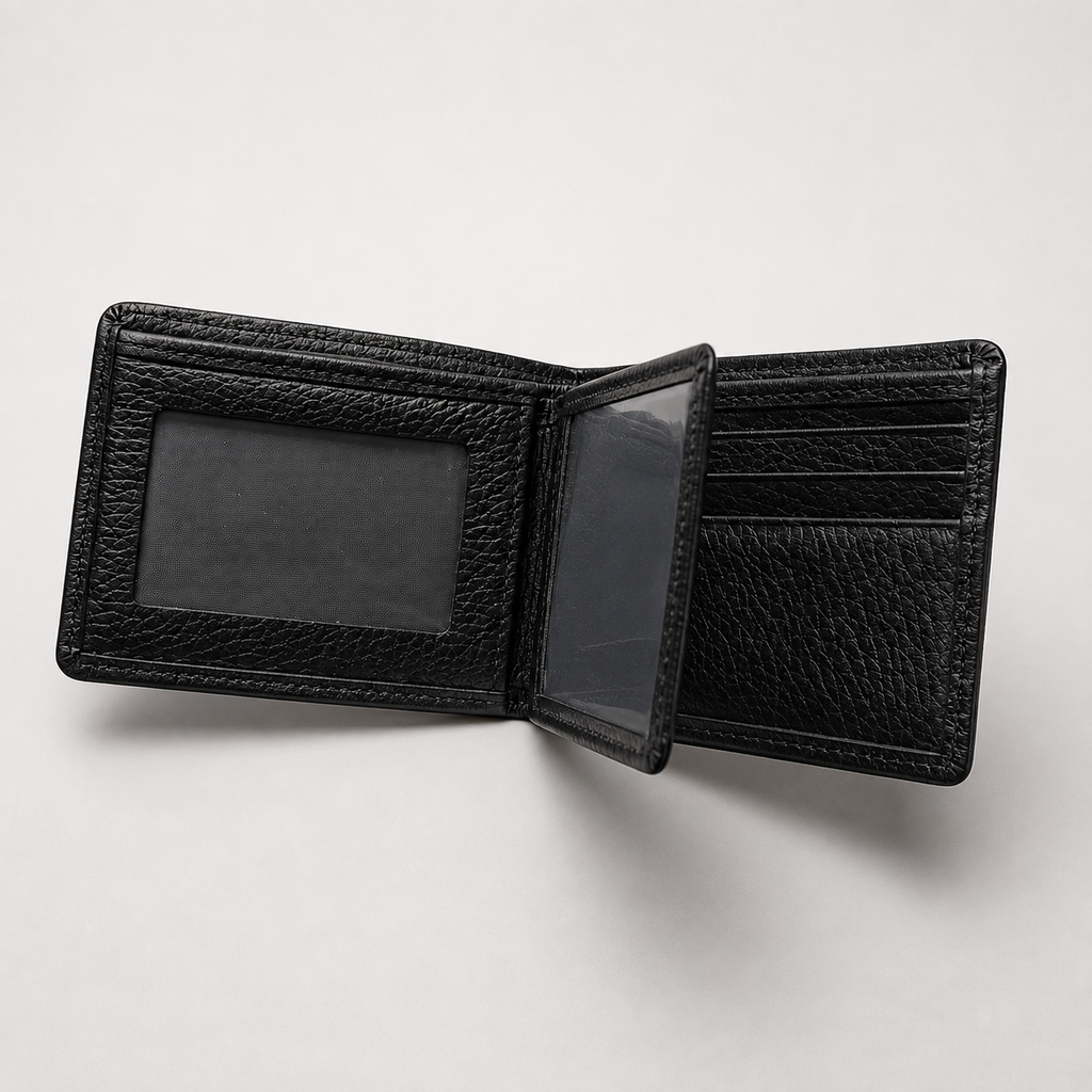 Men's Compact Genuine Leather Bifold Wallet — 9 Card Slots