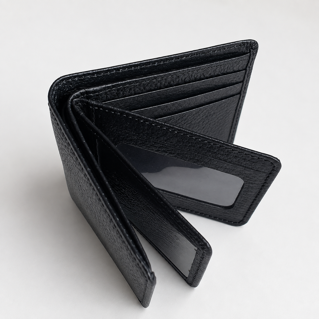 Men's Genuine Leather Bifold Wallet — 9 Card Slots & 3 ID Windows