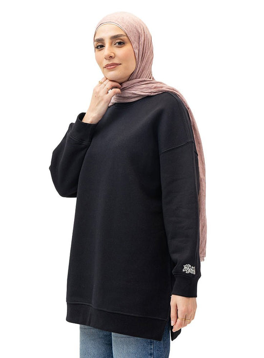 Black Long V-Over Size Sw-Round